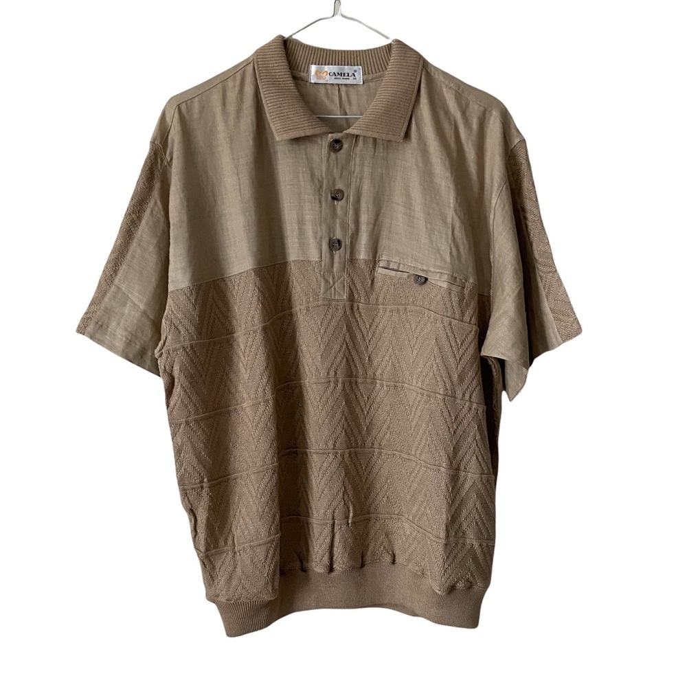 Mens Beige Ramie Polo Shirt size 38